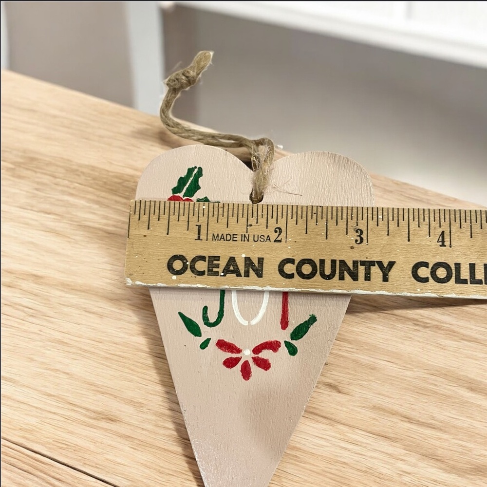 Handmade Joy Wooden Holiday Ornament - Cream and Red - Picture 3 of 6